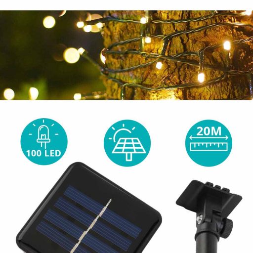 Solárna záhradná svietiaca reťaz 100 LED, teplé biele svetlo, 20 m