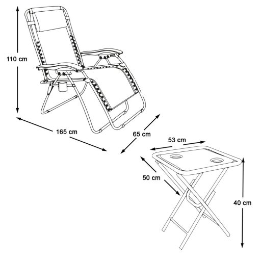 2 ks záhradných ležadiel zero gravity so stolom