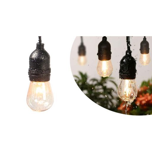Vodeodolná svetelná dekoračná reťaz, 15 ks E27 LED žiaroviek, 14,6 m, teplá biela