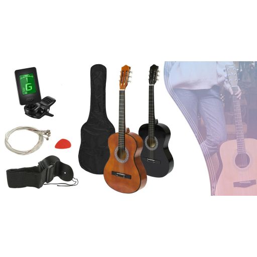Akustický gitarový set pre začiatočníkov s ladičkou navyše,  2 farebné prevedenia, čierny