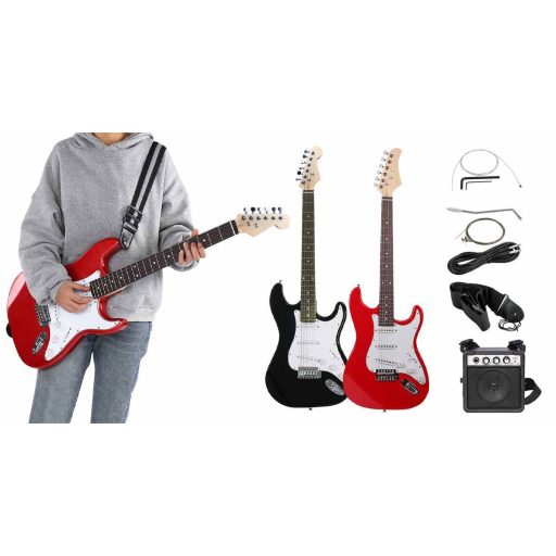 Elektrický gitarový set pre začiatočníkov s gitárkombom navyše - červený