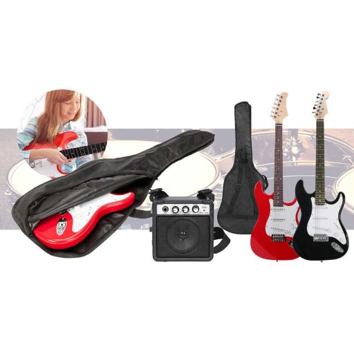 Elektrický gitarový set pre začiatočníkov s gitárkombom navyše - čierny