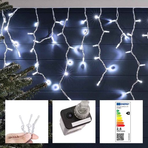 LED svetelná reťaz cencúle v 2 veľkostiach, studená biela