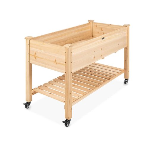 Vyvýšený drevený záhon na kolieskach