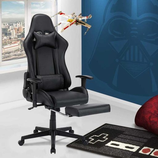Gamer stolička s podnožkou, čierna