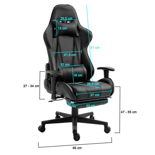 Gamer stolička s podnožkou, čierna