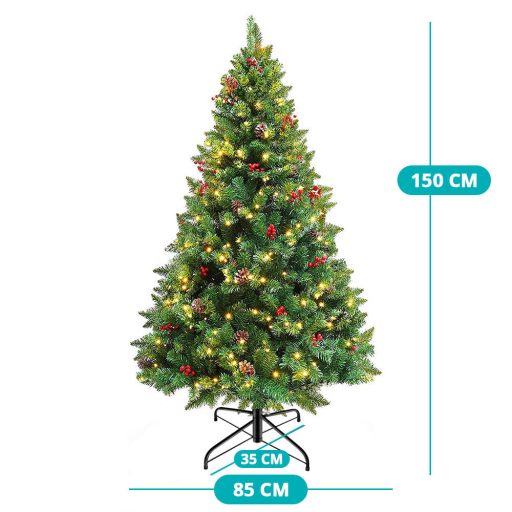 Vianočný stromček s LED diódami, rôzne typy, teplá biela, 180 LED- ov, 150 cm