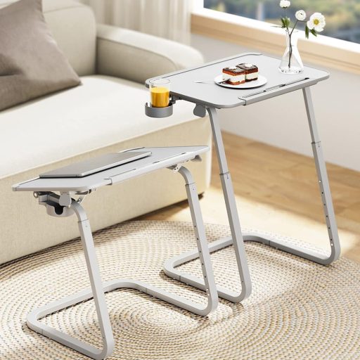 Stolík na raňajky s nastaviteľnou výškou a stojanom na tablety, sivý
