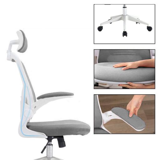  Ergonomická kancelárska stolička s bedrovou opierkou, opierkou hlavy, sivá