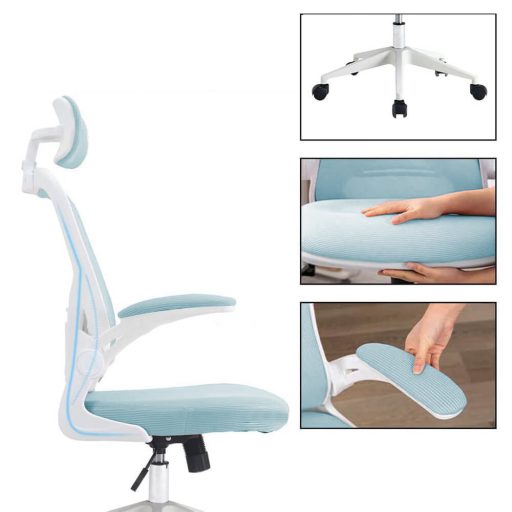 Ergonomická kancelárska stolička s bedrovou opierkou, opierkou hlavy, svetlomodrá