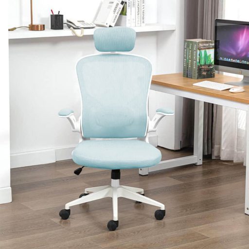 Ergonomická kancelárska stolička s bedrovou opierkou, opierkou hlavy, svetlomodrá