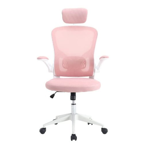 Ergonomická kancelárska stolička s bedrovou opierkou, opierkou hlavy, ružová