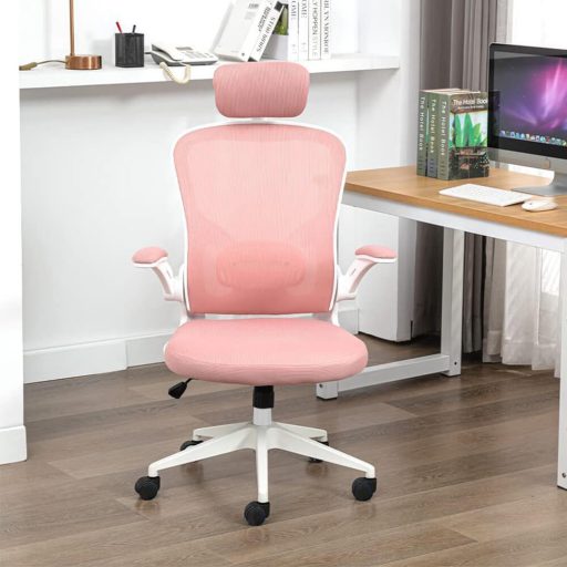 Ergonomická kancelárska stolička s bedrovou opierkou, opierkou hlavy, ružová